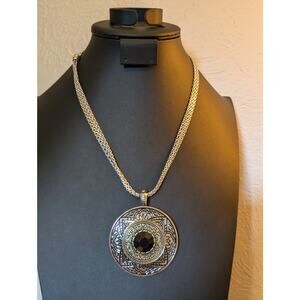 Premier Designs Two Tone Etched Large Medallion Pendant Necklace